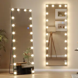 FREDEES 61 "x 20" full length mirror with lights, Hollywood body mirror with light bulbs free standing, LED wall mirror for dressing, dimming & 3 color lighting (white) makeup  mirror