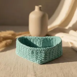 Handmade Heart-Shaped Crochet Cord Weave Macrame Basket with Wooden Base, 8x12 in Small Batch Home Organizer for Home Decor, Gift Giving