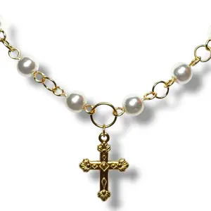 Saint Cross Beaded Necklace for Women 14.5-17.5" Modern Versatile Accessories Minimalist Chain