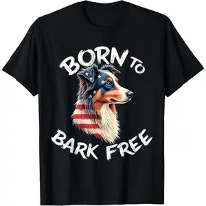 Cotton Graphic Tees Streetwear Gifts  Funny Aussie Dog Vintage Australian Shepherd American Flag T-Shirt