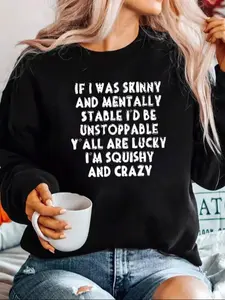 【Plus Size】 Letter Print Crew Neck Sweatshirt, Casual Long Sleeve Pullover Top for Women, Women's Clothing for Fall & Winter