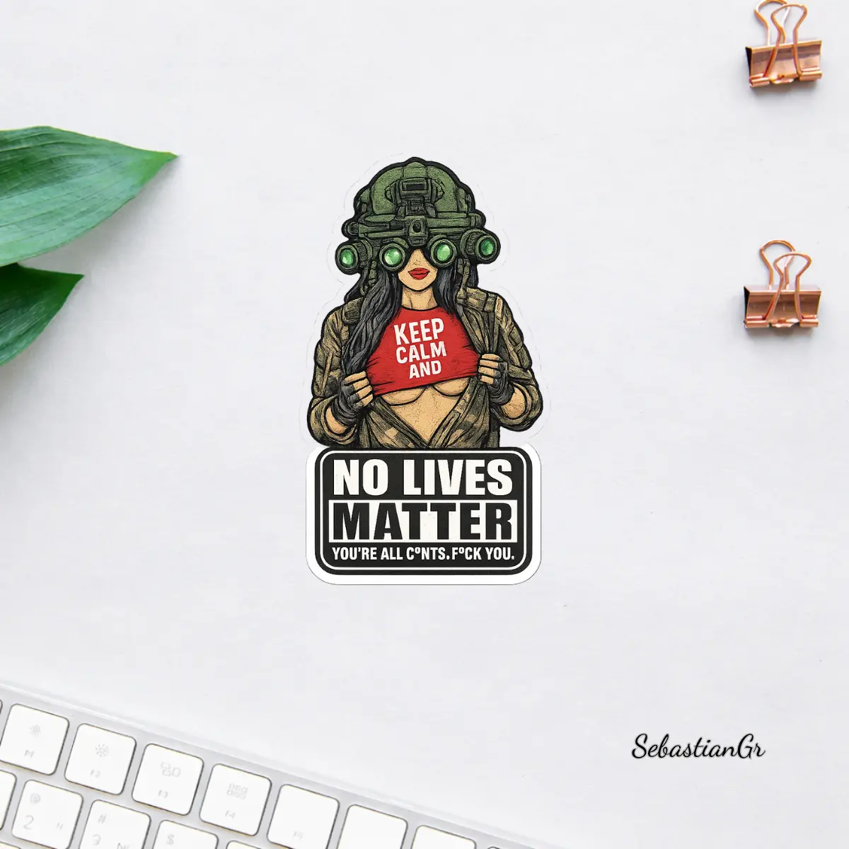 Tactical Girl Sticker, Military Night Vision Art, Dark Humor Decal, Army Style Illustration, Edgy Graphic Sticker