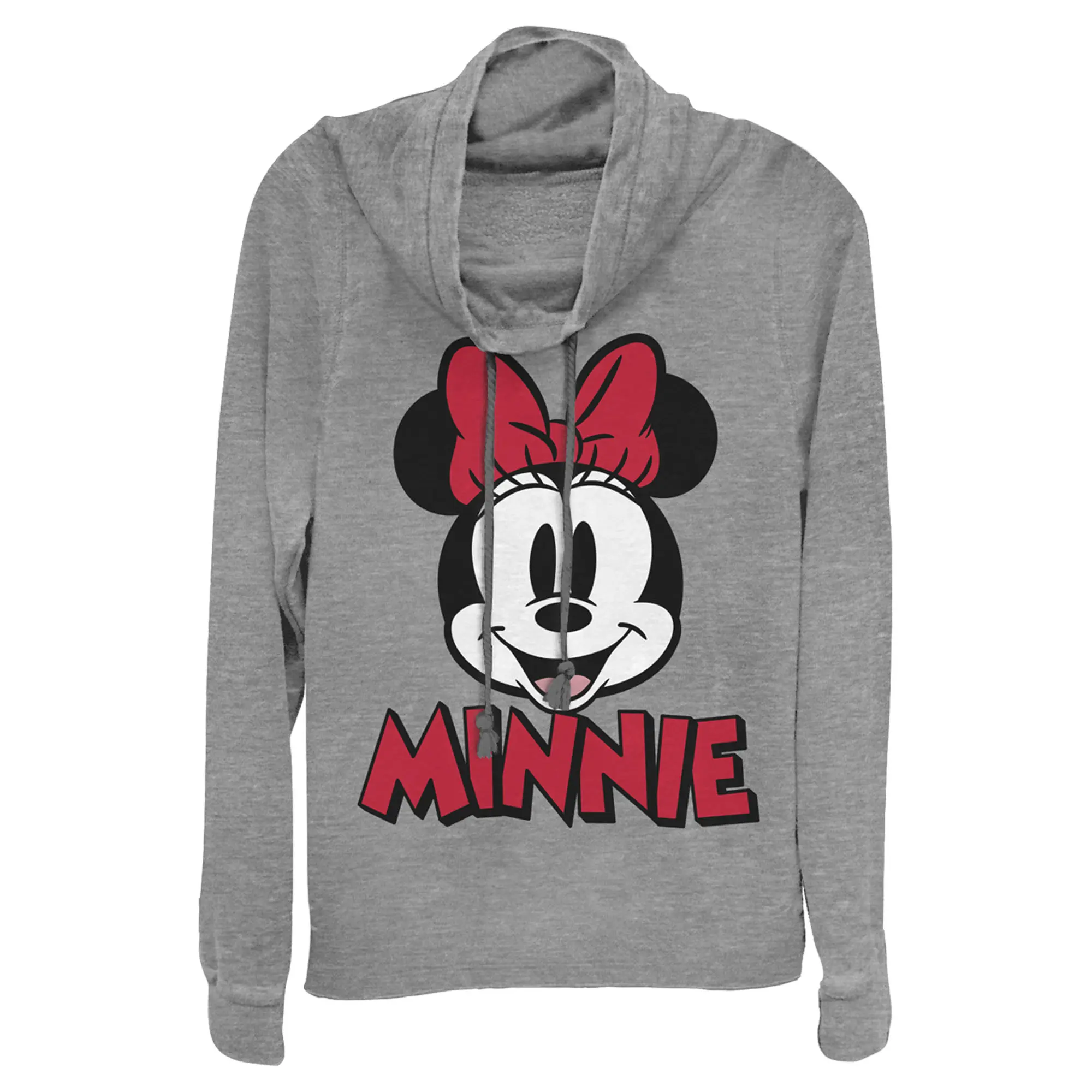 Juniors Womens Mickey & Friends Retro Minnie Mouse Big Face Cowl Neck Sweatshirt