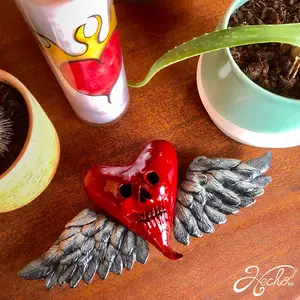 Red skull heart with wings Decor wall art artisan