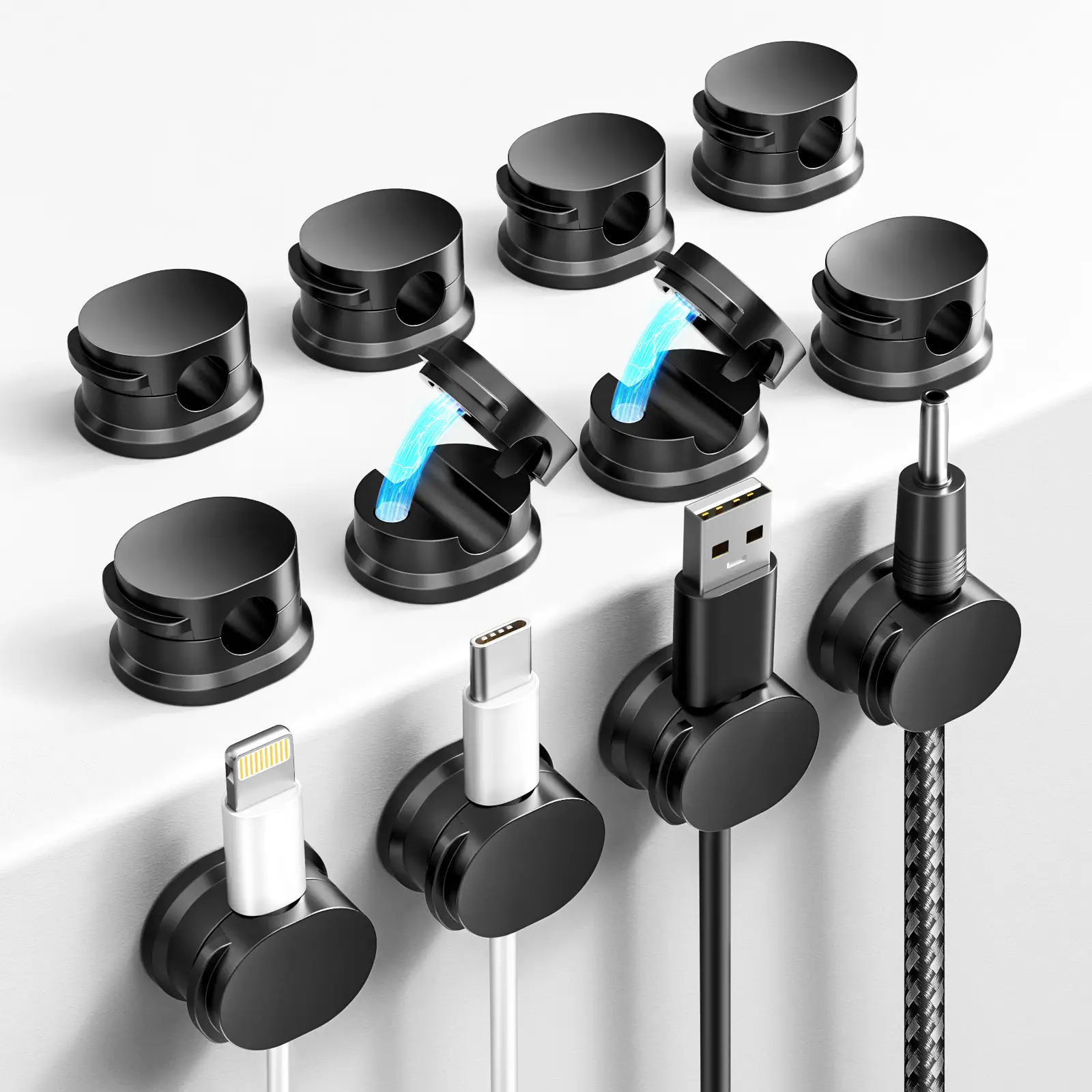 12 Pack Magnetic Cord Organizer - Cable Management Holder Adhesive For Hide or Organize USB Charger Cable on Bedside Tables, Walls & Cars