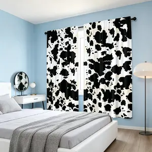 Set of 2, Cow Print Black and White Patchwork Pattern Window Decoration Digital Print Curtains - Rod Pocket Design for Living Room, Bedroom, Kitchen Home Decor Curtains (Rod Not Included)