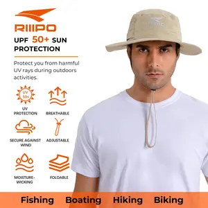【RODEEL】RIIIPO Sun Boonie Hat UPF 50+ UV Protection with Adjustable Secure Strap Moisture Wicking Bucket Hat Lightweight Breathable Foldable Hat for Outdoor Sports Fishing Hiking Boating Camping Construction Landscaping Gardening, Holiday Gift