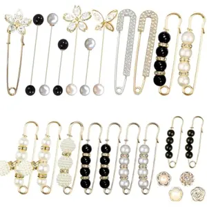 24 Pieces Pearl Crystal Brooch Safety Pins Button Pins Pant Waist Tightener Pins for Clothes Sweater Shawl Collar Dress Cardigan Shirt Jeans Decoration Accessories for Women Girls(Classic)