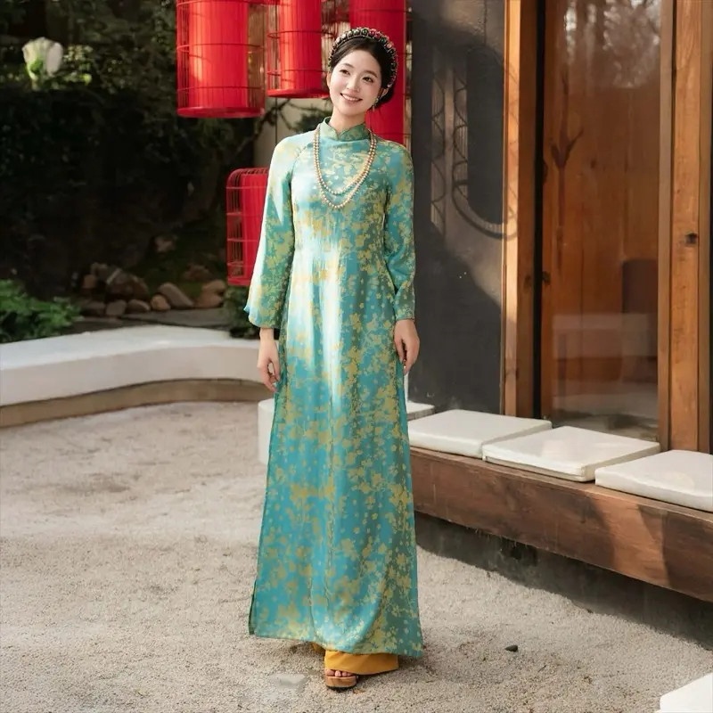 Áo dài tằm đào kèm quần- Vietnamese Traditional dress with pants