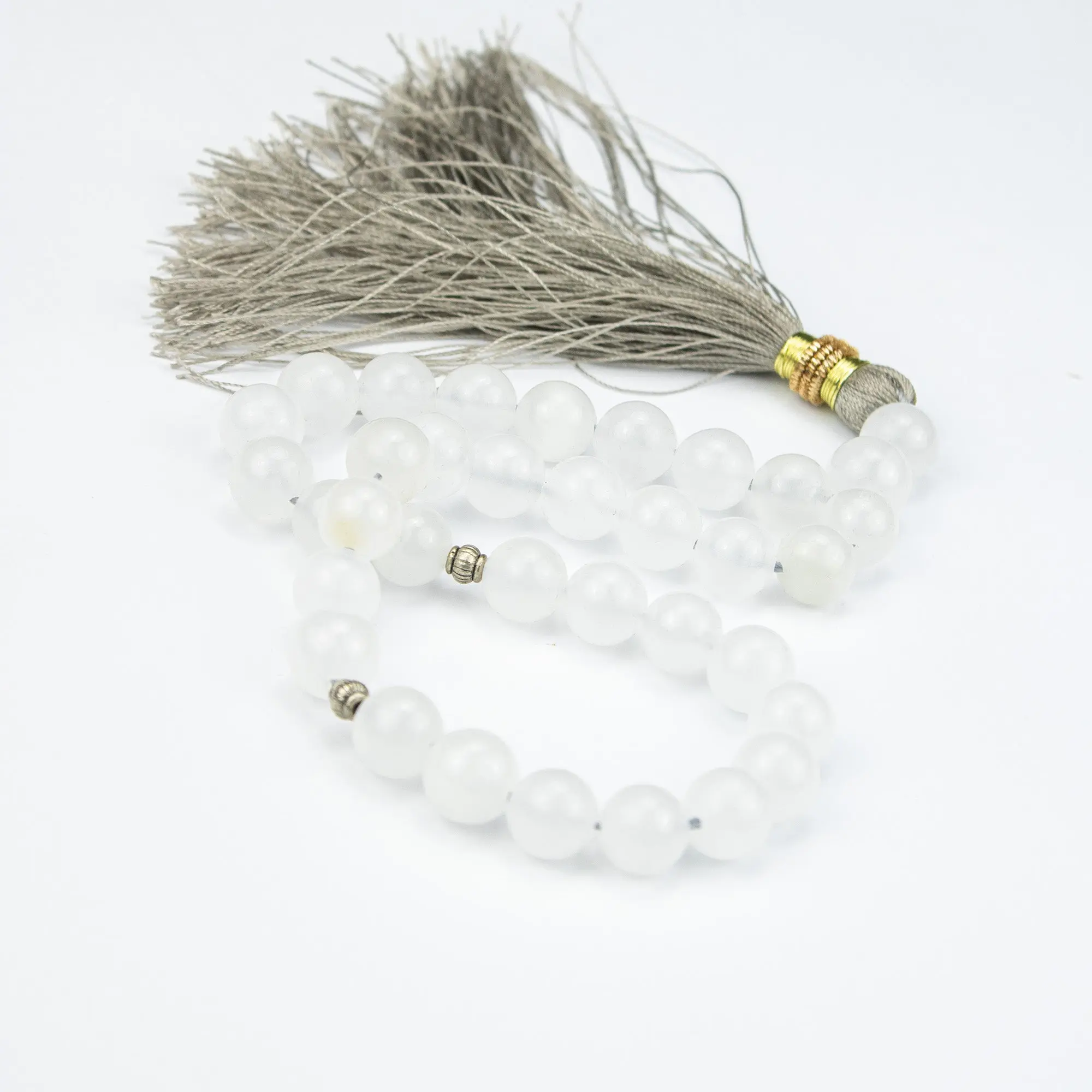 Afghan Crystal White Calcite Tasbih 35 Beads – Natural Pure White Prayer Beads – Handmade Premium Misbaha