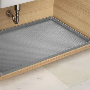 Under Sink Mat -  Kitchen Cabinet Tray - 28" x 22" Flexible  Under Sink Liner with Drain Hole - Kitchen Bathroom Cabinet Mat and Protector for Drips Leaks Spills (Gray)