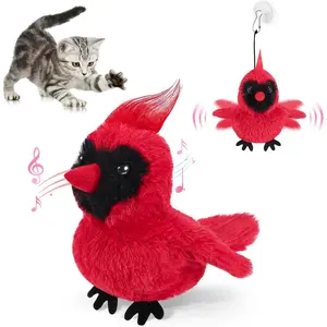 Flapping Cardinal Cat Toys, Interactive Cat Exercise Toy with Lifelike Bird Chirp, USB Rechargeable Automatic Cat Kicker Catnip Toys for Bored Indoor Adult Cats Kittens