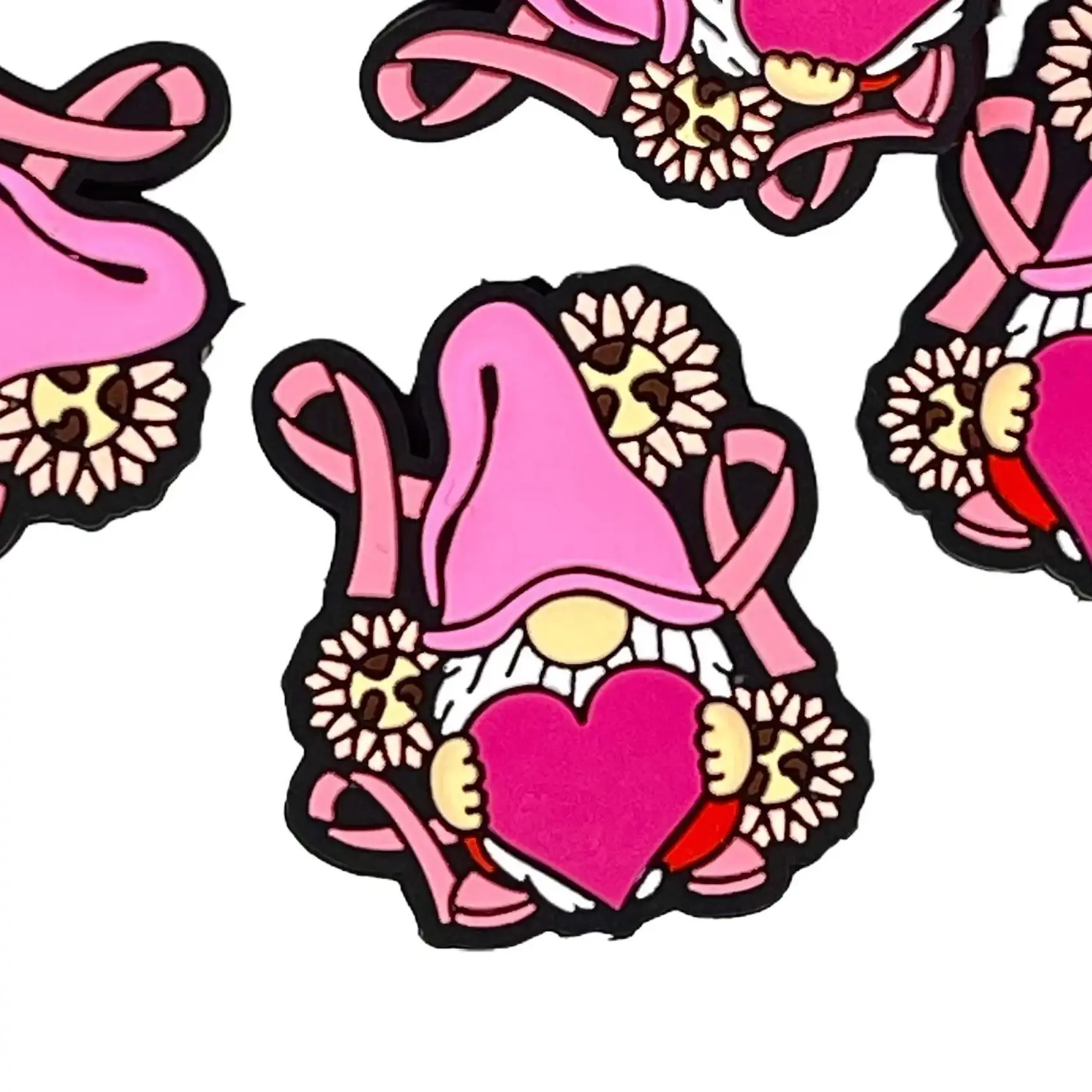 1pc No One Fights Alone Gnome Focal Beads | Breast Cancer Awareness | Fight for the Cause Bead DIY