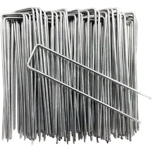 Landscape Staples 6 Inch 100 Pack Garden Stakes Galvanized Lawn Stake U-Type Turf Staples for Weed Barrier Fabric Holding Fence Rust Proof Sod Pins Stakes for Securing Netting Ground Sheets