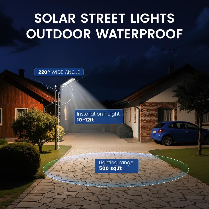 cvcpbu Solar Street Light 2PCS Outdoor IP65 Waterproof Commercial Lighting with Motion Sensor & Remote Control 360 SMD LEDs Adjustable Angle Eco-Friendly Dusk to Dawn