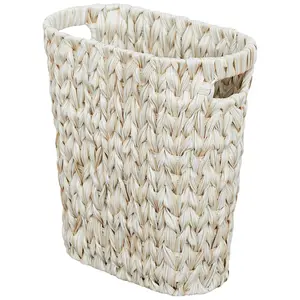 Wicker Trash Can Waterproof Narrow Small Wicker Waste Basket for Bathroom Bedroom Office Cream White 5 Gallon