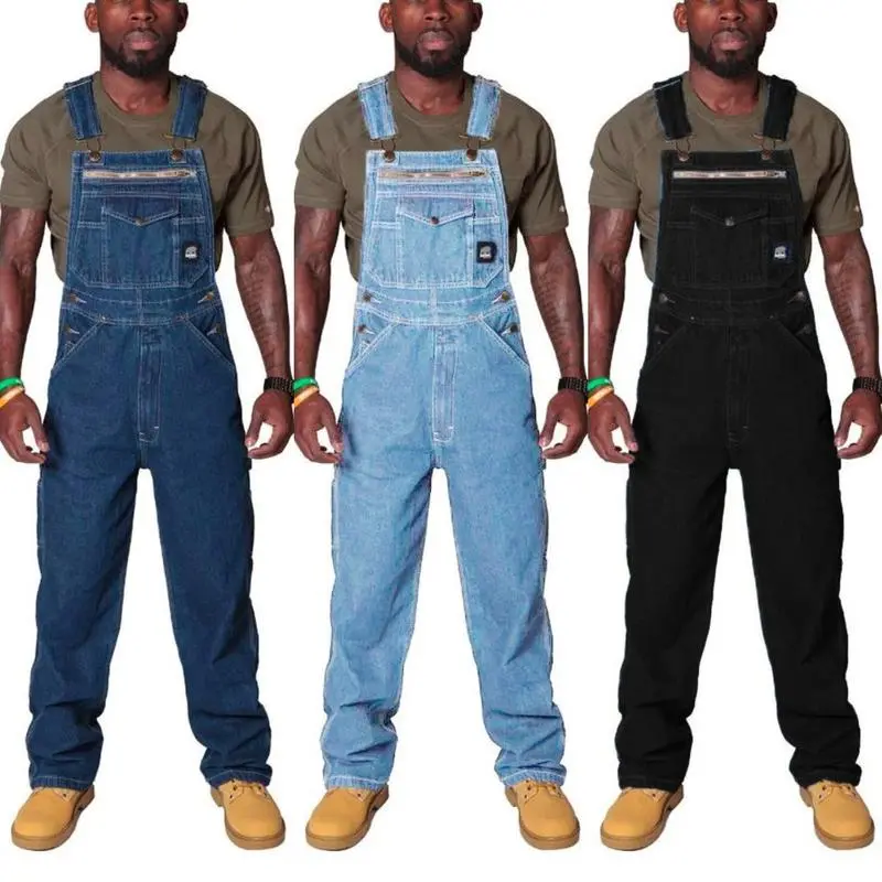NewMen's Denim Overalls with Straps Ripped Denim Work Pants NewMen's Denim Overalls with Straps Ripped Denim Work Pants