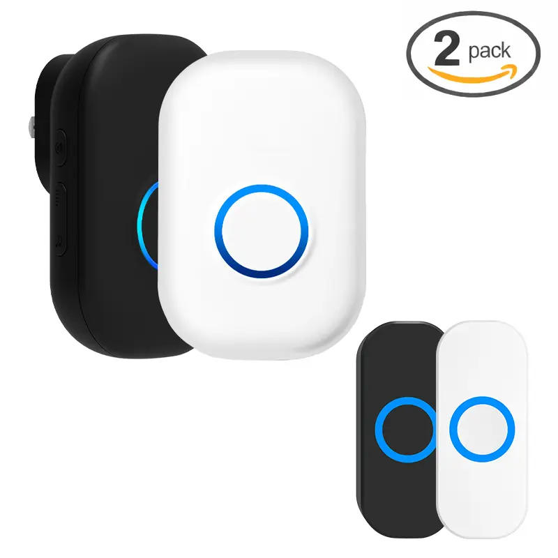 【2 Packs】Wireless Doorbell Ringer with Doorbell Button - IP55 Rated, Both Indoor/Outdoor, Plug-and-Play, 4 Volume Levels, 38 Chime Varieties, LED Flash Alert, 1000Ft Range, Easy Installation for Elderly, Home Security Use