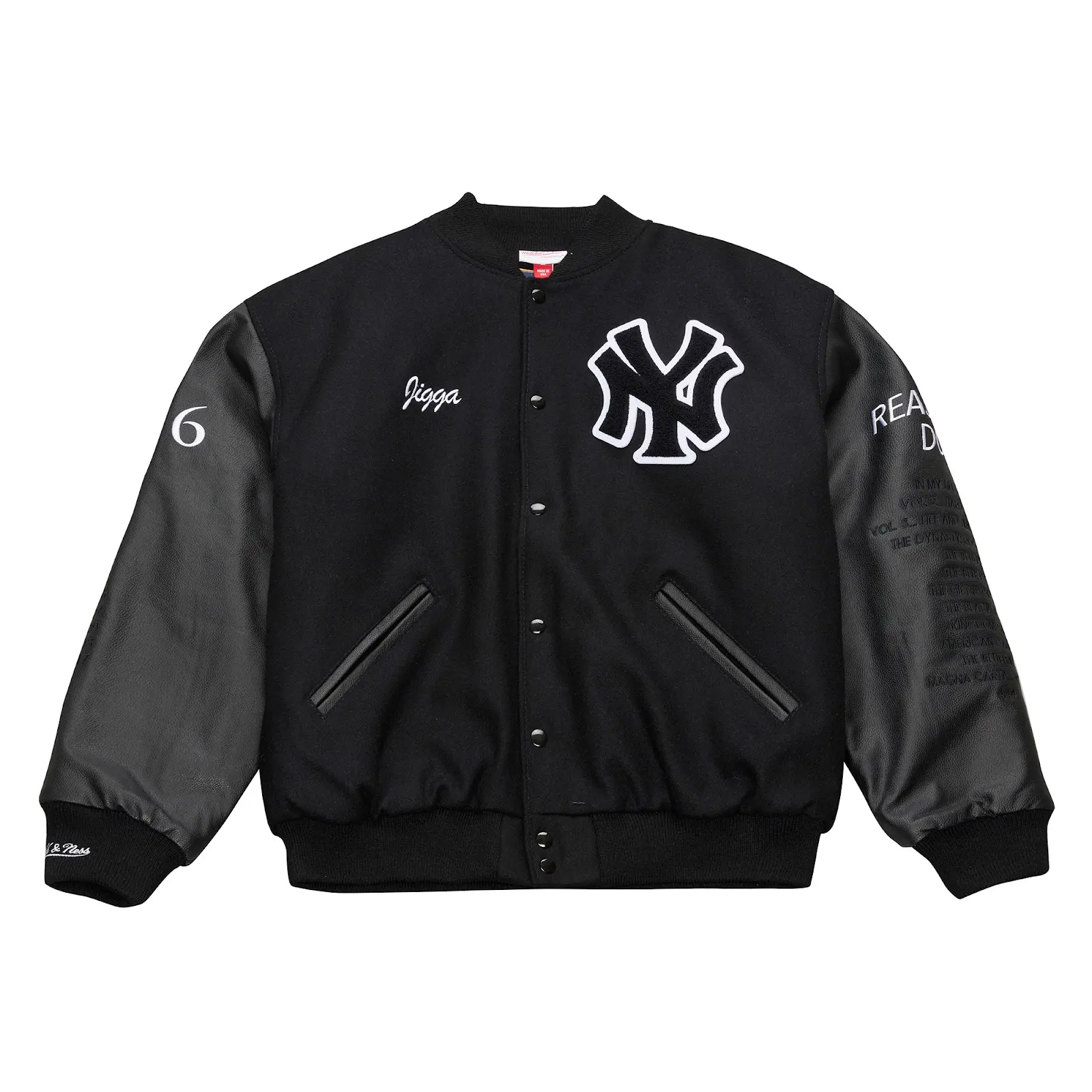 Jay-Z Reasonable Doubt x New York Yankees Black Varsity Full-Snap Jacket - Mitchell & Ness MLB Throwback, Retro Varsity Jacket