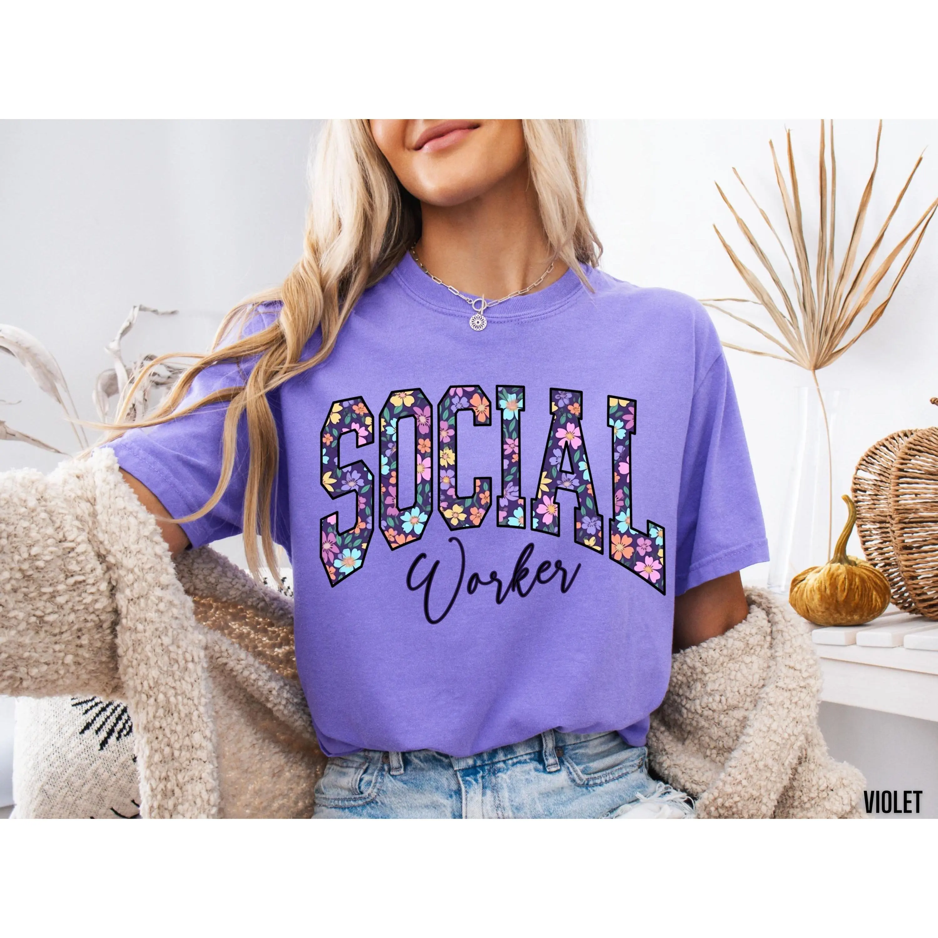 Comfort Colors Social Worker Shirt Women Floral Social Worker shirt  Gift for Social Worker Back to School Social Worker Tshirt MSW LSW Fabric Top