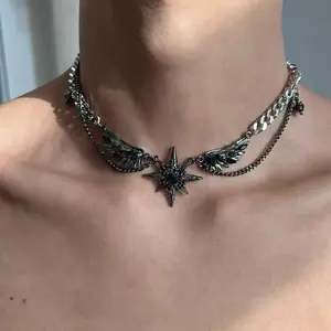 Gothic Punk Star Wing Chain Necklace for Men – Dark Streetwear Aesthetic Jewelry