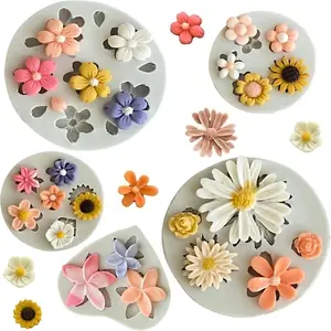 5Pcs Silicone Daisy Flower Molds for Chocolate Fondant Polymer Clay Resin Soap Ice Cube Jello, Perfect for Baking and Cake Cupcake Decorating