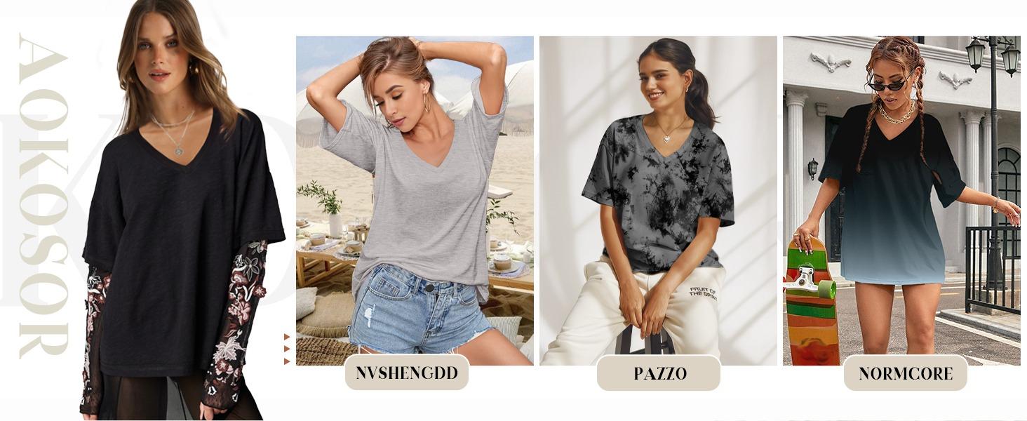 WIHOLL Womens T Shirts V Neck Short Sleeve Casual Loose Tees Tops 2025 Trending Now #Springtok SpringStatements