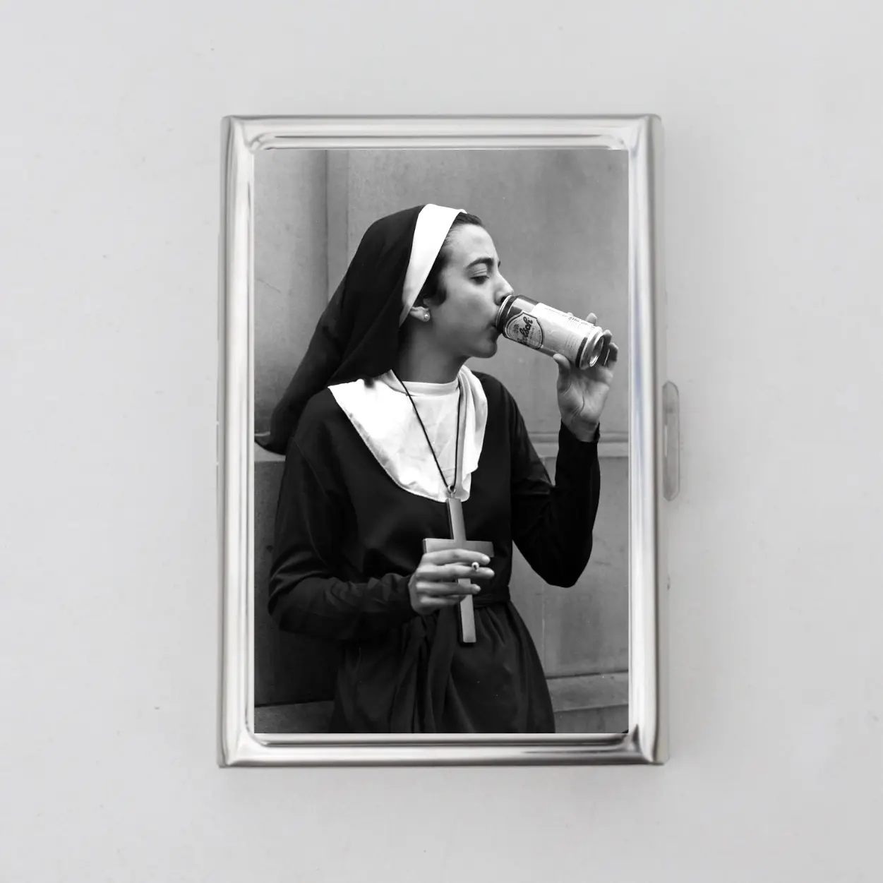 Nun Dual Side Wallet or Card Holder Slim Metal Wallet Push Button Organizer Gift