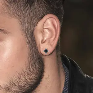 FaithHeart Black Cross Stud Earrings For Men Women