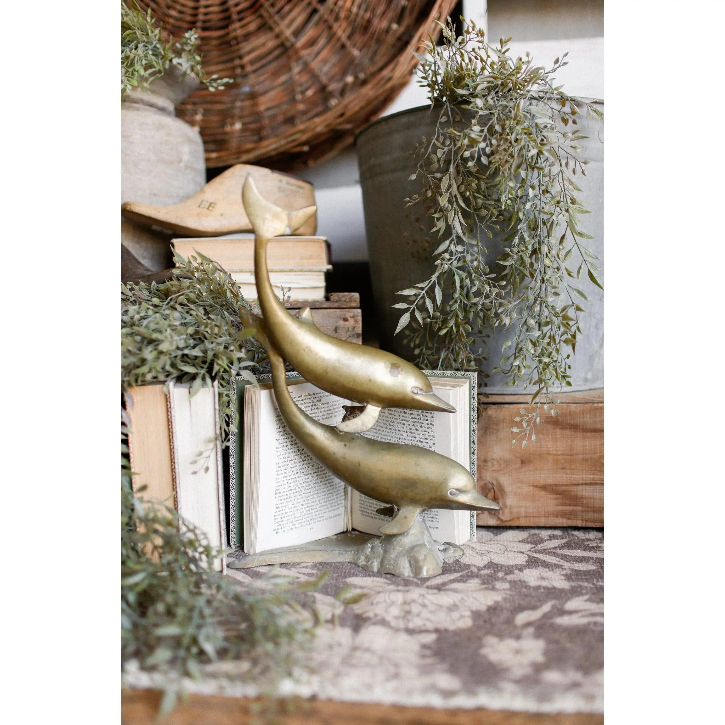 Vintage Brass Dolphin Pair Statue*