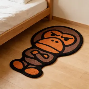 Irregular Cartoon Monkey Print Carpet, Animal Printed Rug, Soft Velvet Rug for Living Room Bedroom, Easy Clean Home Decor Mat