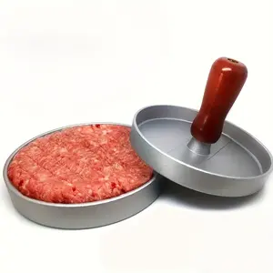 1 set of stainless steel hamburger and pie machine molds with wooden handles