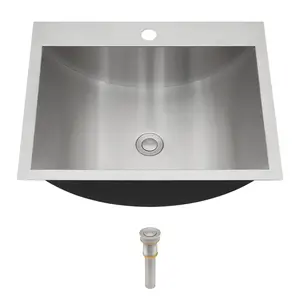 Sarlai 19 x 15 Inch Drop In Stainless Steel Bathroom Vessel Sink TopMount Vanity Sink Bathroom Vessel Sink