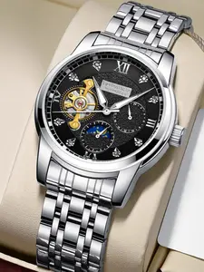 Men's Mechanical Watch, High-End Hollow-Out Tourbillon Design, Fashionable Casual Luxury Accessory, Perfect Gift Choice, No Battery Needed