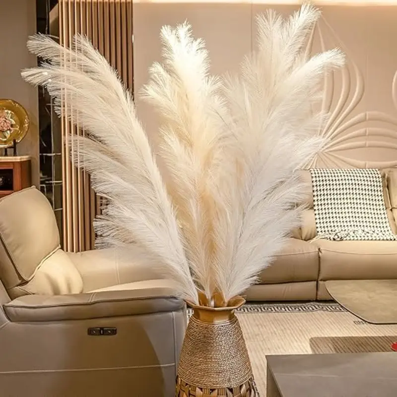 5Pcs 75cm Large Fluffy Faux Pampas Grass, Boho Chic Aesthetic Room Decor, Long Lasting Artificial Dried Grass Decorative Faux Flowers for Living Room, Wedding Centerpiece, Christmas New Year Valentine Holiday Home DIY Arrangement, Faux Flower Decorations