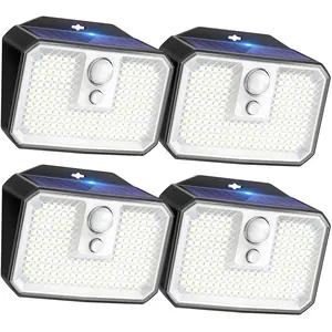 4Pack 168 LED Solar Wall Lights Outdoor PIR Motion Sensor Garden Security Lamp
