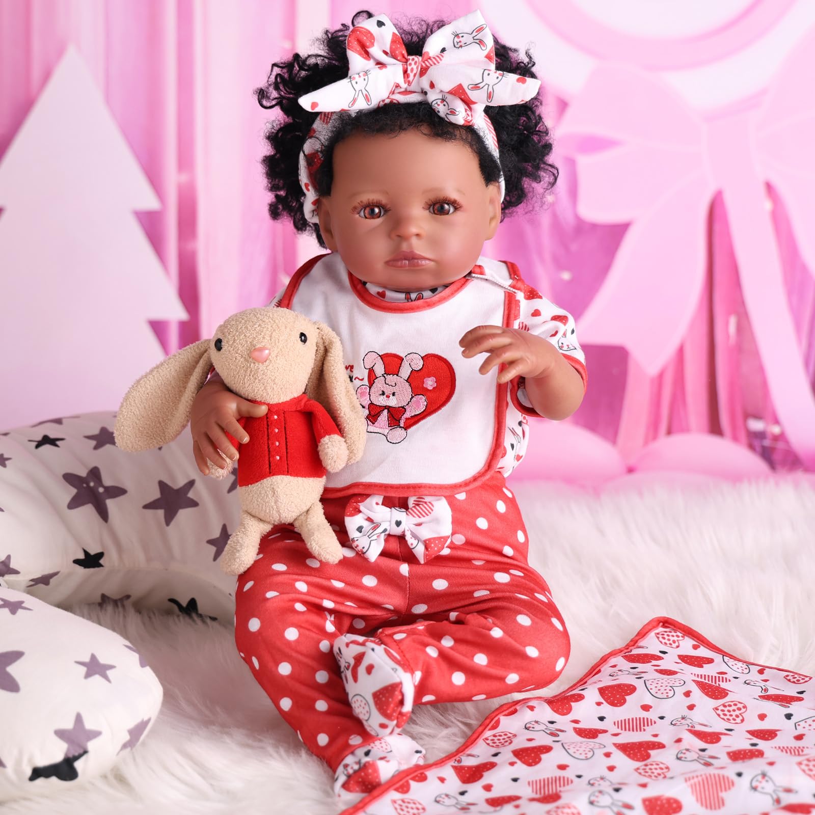 【Doll is not Included】BABESIDE 6 Pcs Reborn Baby Doll Clothes Set for 17-22 Inch Babydolls, Bunny & Heart Reborn Doll Clothes and Accessories with Headband and Socks for Realistic Baby Dolls Girls