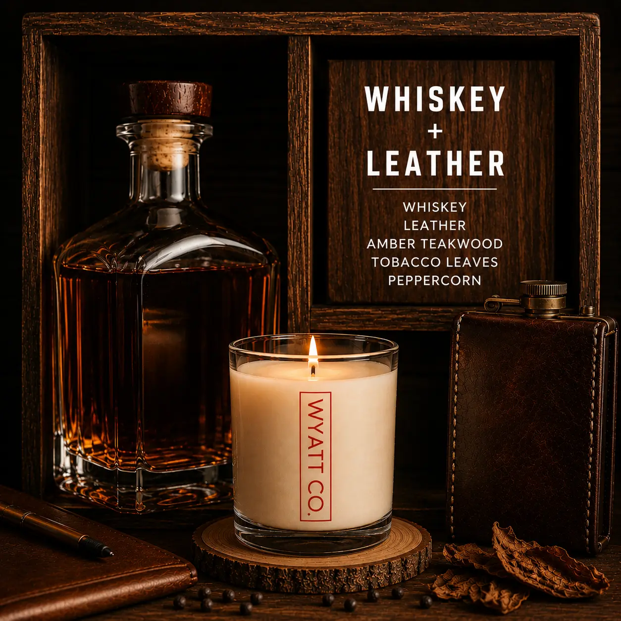 Whiskey+Leather 13.5oz Hand-poured Candle in Reusable Whiskey Glass