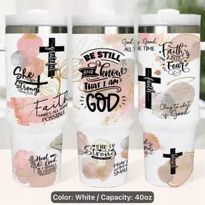 Tumbler Cup - White 40oz Capacity with Inspirational Quotes and Cross Design for Daily Use Bottle Water Bottles Mug Bottled Washable Reusable Drinkware Portable hydro jug partner