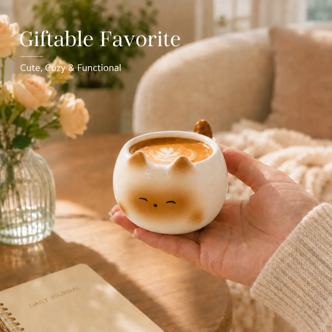 (Set of 3)Adorable Cat Ceramic Coffee Cup with Spoon - Cute Kitty Mug, Multi-Use for Coffee, Latte, Tea & Dessert, Kawaii Aesthetic Desk Decor, Food-Safe & Easy to Clean, Perfect Gift for Cat Lovers & GirlsCeramic Mug with Handle
