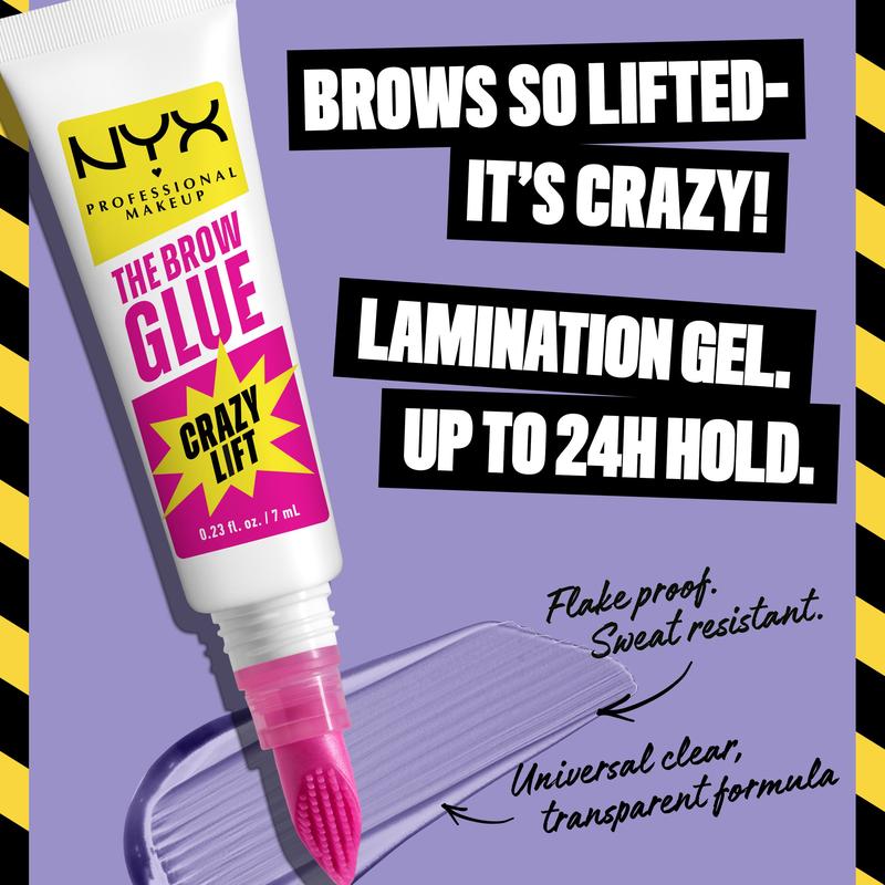 The Brow Glue Crazy Lift, Brow Lamination Gel with 16HR Strong Hold & Built-In Styling Comb, NYX Professional Makeup