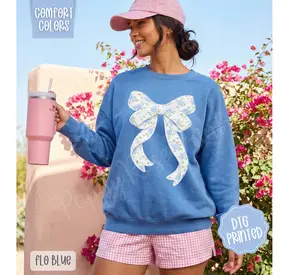 Floral Bow Comfort Colors Sweatshirt, Trendy Women's Crewneck