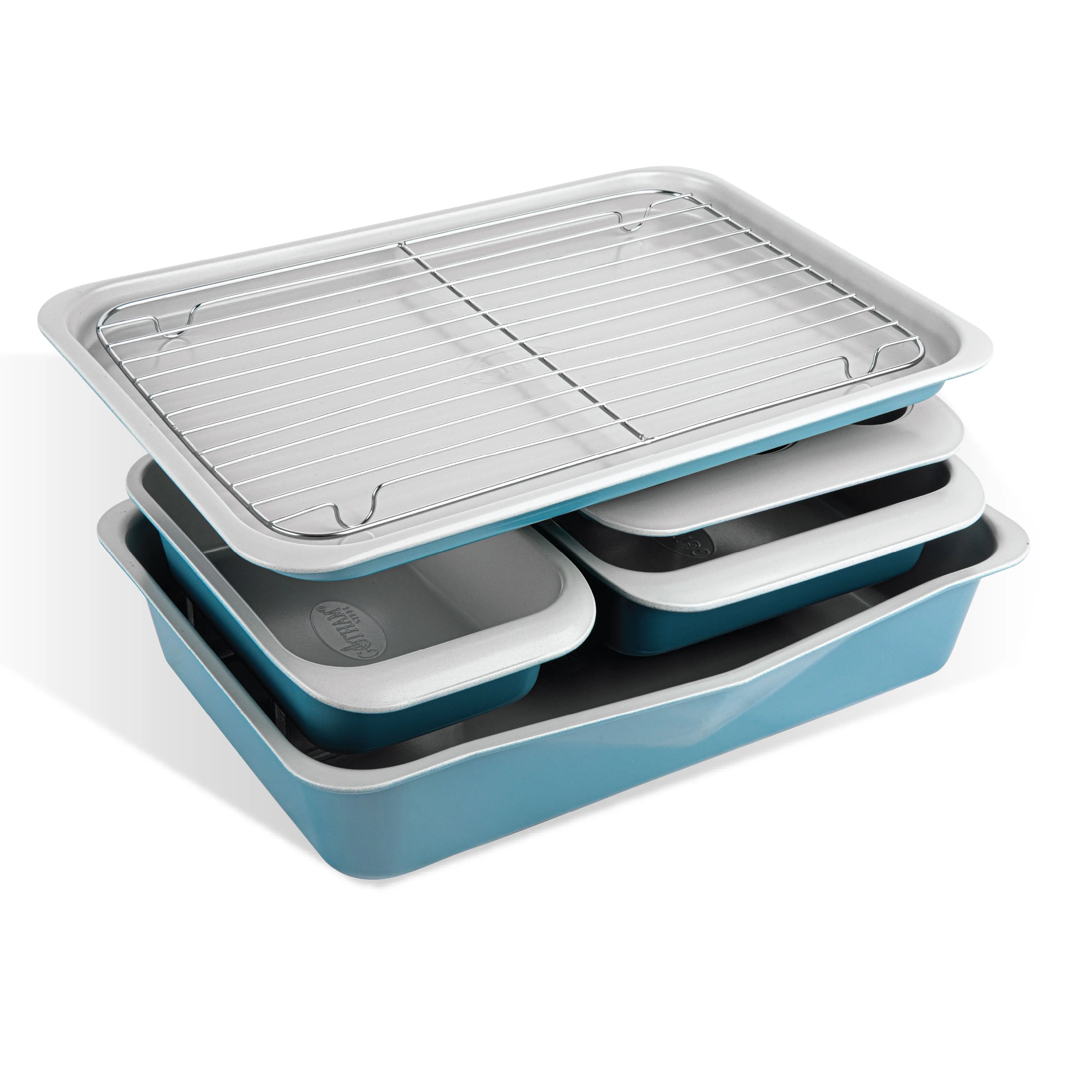 6-Piece Stackable Bakeware Set – Ceramic Nonstick, Includes Cookie Sheet, Muffin, Loaf, Square & Round Pans 6-Piece Stackable Bakeware Set – Ceramic Nonstick, Includes Cookie Sheet, Muffin, Loaf, Square & Round Pans