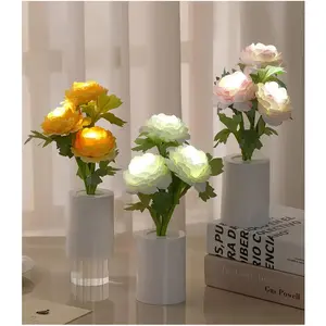 Color Changing LED Paeonia Nightlight with Vase Design Realistic Paeonia Suffruticosa for Home Living Room Decor Ideal Holiday Mood Lights