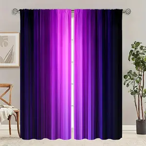 2-piece set - Purple and black gradient - Printed semi-transparent curtains, rod bag curtains, Curtain Panels, suitable for living room, bedroom, home decoration. Hand washable, easy to clean, compatible with minimalist, dark, and cyberpunk styles.