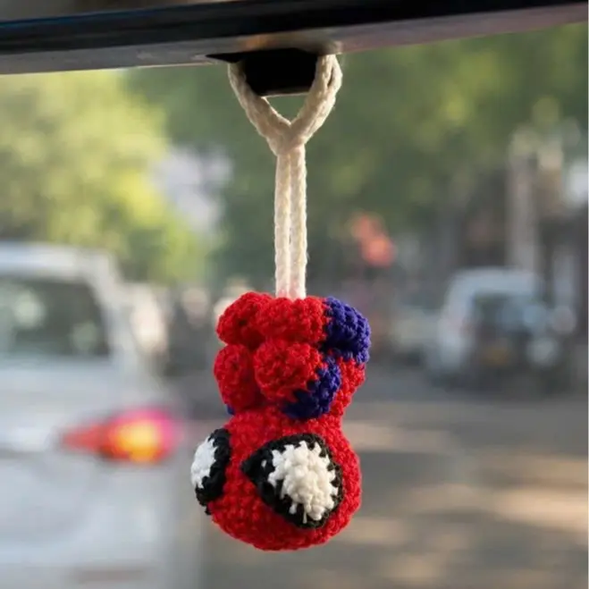 Spider Crochet Car Charm Is a Cute Handmade Style Rearview Mirror Hanging Ornament for Car Decor and Gifts