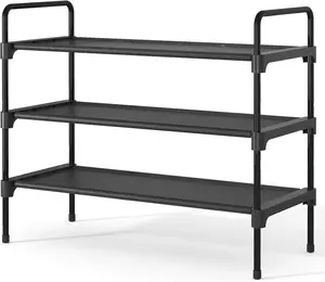 Shoe Rack for Closet, Sturdy and Space-Saving Shoe Storage Shelf for Entryway, 27.6'' Wide Small Shoe Rack, Black