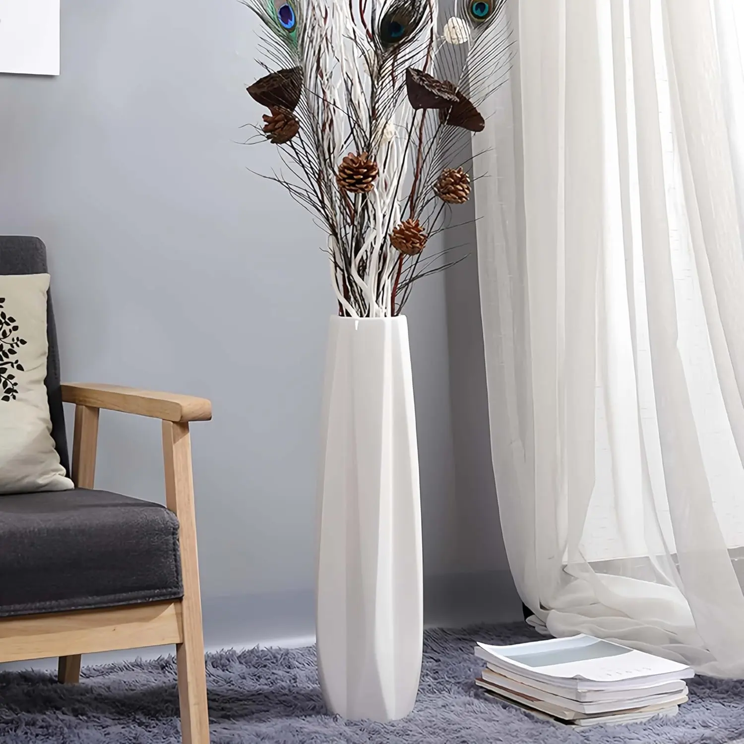 Ceramic Large Floor Vase,  White 24" Tall Flower Vase Decorative Vases for Living Room Modern  Decor Office Bedroom Kitchen Wedding House Decor,  for Wedding Housewarming