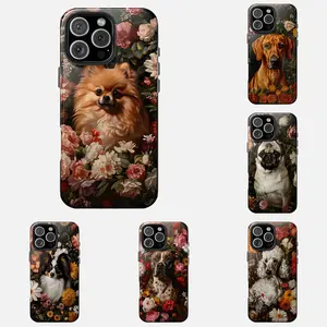 Floral Dog Breed Phone Case, Pet Portrait Botanical Cover, Pomeranian Pug Poodle For iPhone 17 Pro Max 16 Plus 15 14 13 Mini 12 11, For Samsung Galaxy S25 S24 S23 Series