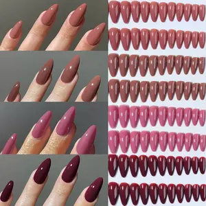 96pcs Long Almond Press-On Nails Set, Fake Nails, Wine, Includes Jelly Glue and Nail File, Easy Wear, Perfect for Parties Dance Daily Use
